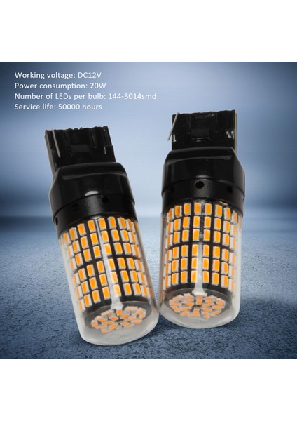 2 Adet Süper Parlak Canbus T20 7440 W21W WY21W 144-SMD Ters Işık Dönüş Sinyal Işığı Hata Ücretsiz Hiçbir Hyper Flaş T20 7440 LED Ampuller, Siyah Kabuk (Sarı Işık) (Yurt Dışından)