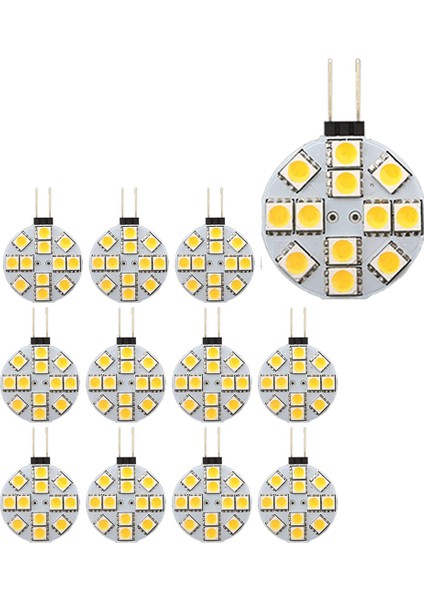 12PCS G4 Puck Işıkları LED Ampuller Yan Pin Tabanı Yuvarlak G4 5050 12SMD LED Rv Camper Işık Ev Okuma Işığı, Sıcak Beyaz (Yurt Dışından)
