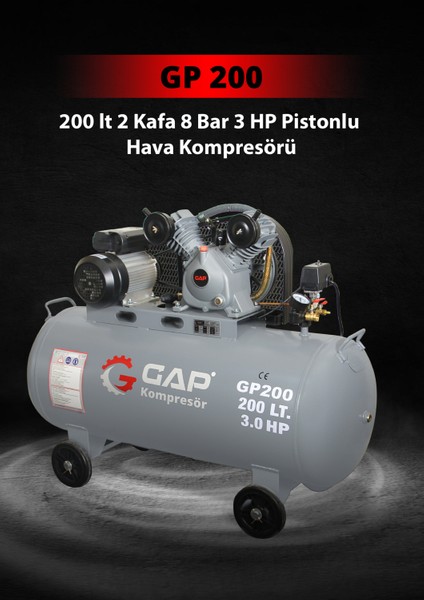 GAP | 200 lt 2 Kafa 8 Bar Pistonlu Hava Kompresörü