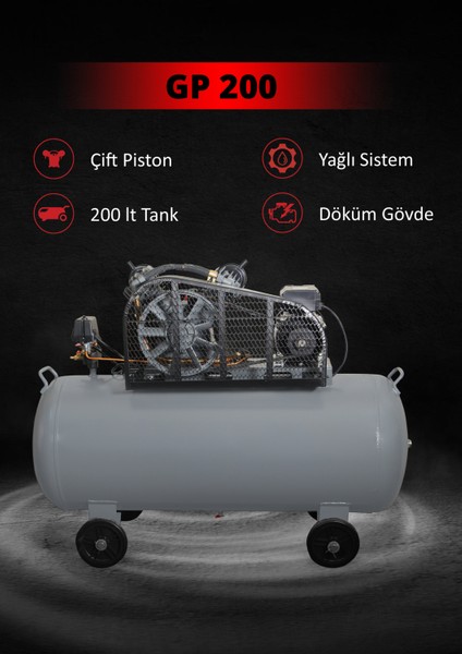 GAP | 200 lt 2 Kafa 8 Bar Pistonlu Hava Kompresörü