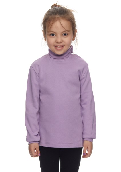Lila Basic Kız Çocuk Çıtçıtlı Tam Balıkçı Yaka Şardonlu Kışlık Uzun Kollu Tişört