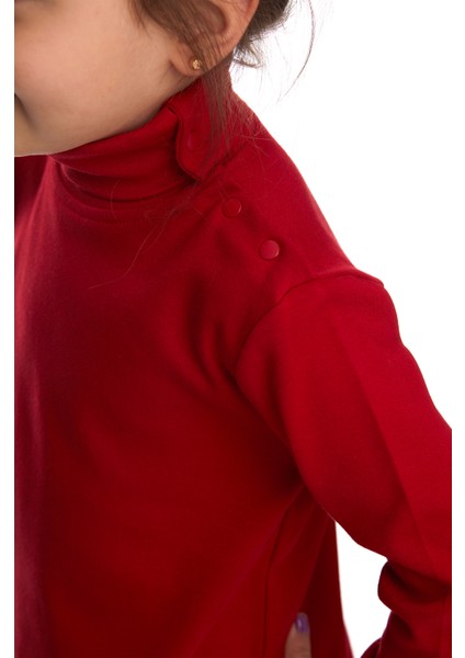 Kırmızı Basic Kız Çocuk Çıtçıtlı Tam Balıkçı Yaka Şardonlu Kışlık Uzun Kollu Tişört modelleri