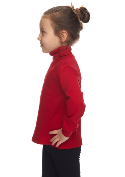 Kırmızı Basic Kız Çocuk Çıtçıtlı Tam Balıkçı Yaka Şardonlu Kışlık Uzun Kollu Tişört fiyatları