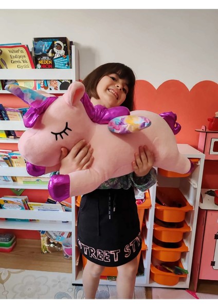 Sevimli Tek Boynuzlu At Ünicorn 70 cm Uyku Arkadaşı Peluş Oyuncak Ponny