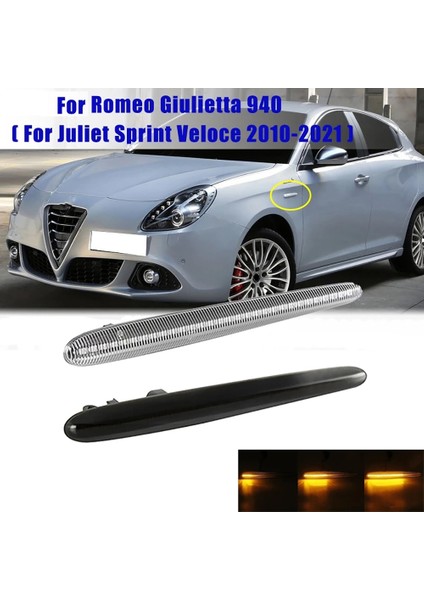 Alfa Romeo Giulietta 940 Için Juliet Sprint Veloce 2010-2021 LED Dinamik Çamurluk Yan Işaretleyici Dönüş Sinyal Işığı Siyah (Yurt Dışından)