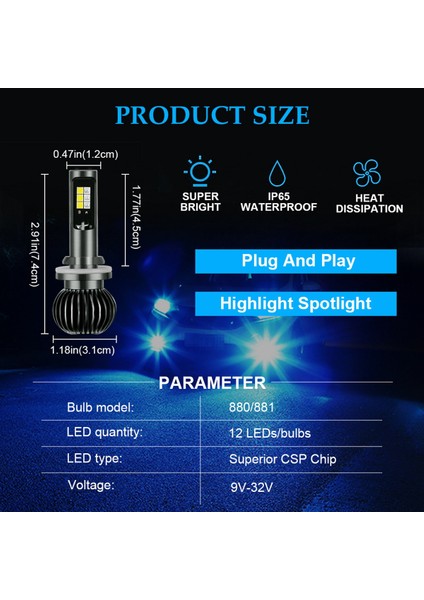 Sis Ampul LED Amber + Mavi Kamyonlar Arabalar Için Çift Renk Lambalar Drl Işıkları Kiti Ampuller 9-32V 30W 3000LM,880 881 (Yurt Dışından)