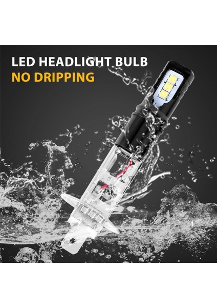 2x H1 6000K Süper Parlak Beyaz 6000LM Drl LED Far Ampul Kiti Yüksek Işın (Yurt Dışından)
