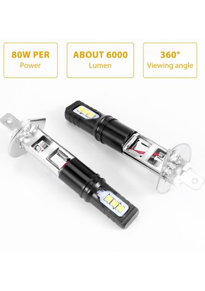 2x H1 6000K Süper Parlak Beyaz 6000LM Drl LED Far Ampul Kiti Yüksek Işın (Yurt Dışından)