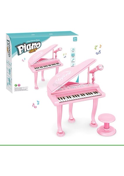 Mini Piyano Seti 37 Tuşlu Mikrofonlu ve Tabureli Oyuncak Piyano Çocuklar Için Eğlenceli Müzik Deneyimi