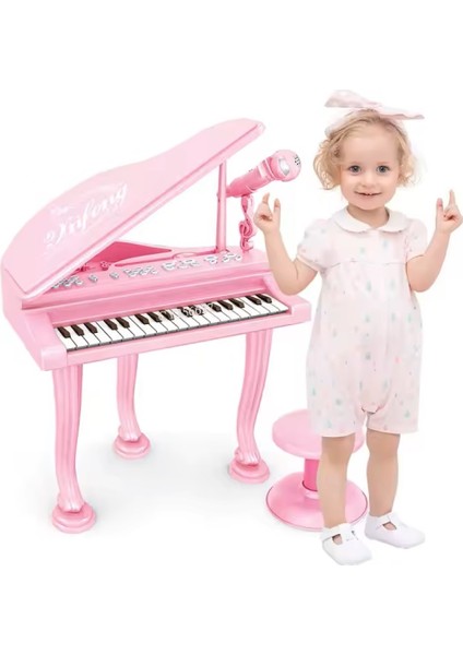 Mini Piyano Seti 37 Tuşlu Mikrofonlu ve Tabureli Oyuncak Piyano Çocuklar Için Eğlenceli Müzik Deneyimi