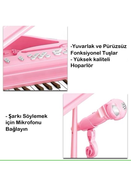 Mini Piyano Seti 37 Tuşlu Mikrofonlu ve Tabureli Oyuncak Piyano Çocuklar Için Eğlenceli Müzik Deneyimi