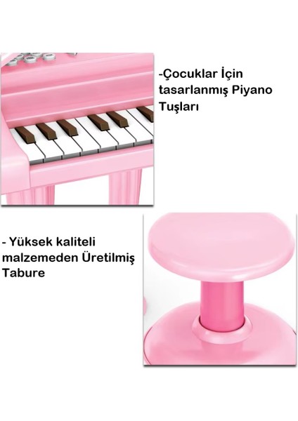 Mini Piyano Seti 37 Tuşlu Mikrofonlu ve Tabureli Oyuncak Piyano Çocuklar Için Eğlenceli Müzik Deneyimi