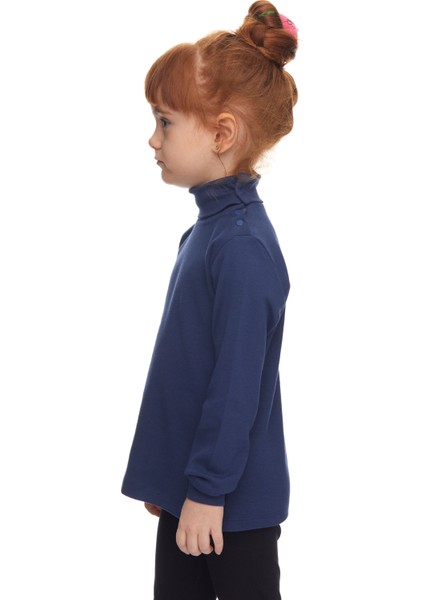 Açık Lacivert Basic Kız Çocuk Çıtçıtlı Tam Balıkçı Yaka Şardonlu Kışlık Uzun Kollu Tişört fiyatları