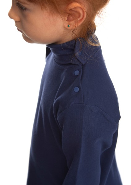 Açık Lacivert Basic Kız Çocuk Çıtçıtlı Tam Balıkçı Yaka Şardonlu Kışlık Uzun Kollu Tişört modelleri