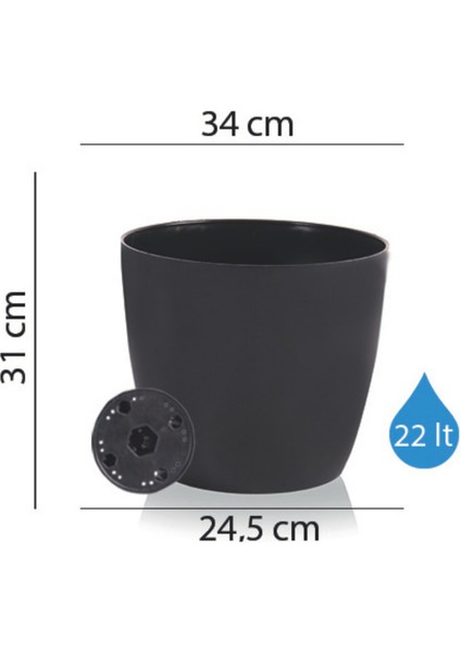 Yakut Parlak Plastik Çiçek Saksısı 22 Litre