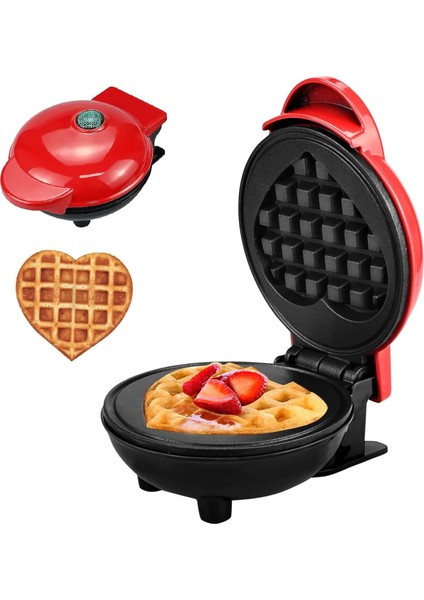 Mini Waffle Makinesi, Kolay Temizlenebilir, Yapışmaz Kenarlar, Kırmızı Kalp, 10 cm (Yurt Dışından)