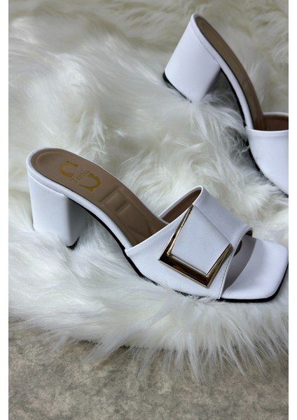 Kadın Günlük Terlik Suni Deri Rahat Yumuşak Taban Orta Topuklu Beyaz 219 fiyatları