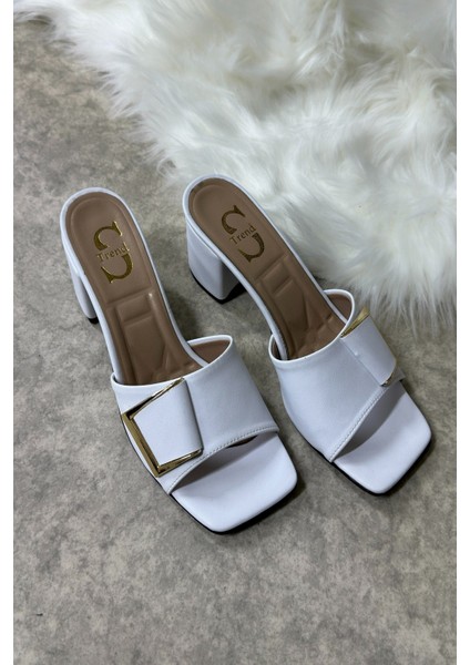 Kadın Günlük Terlik Suni Deri Rahat Yumuşak Taban Orta Topuklu Beyaz 219 modelleri