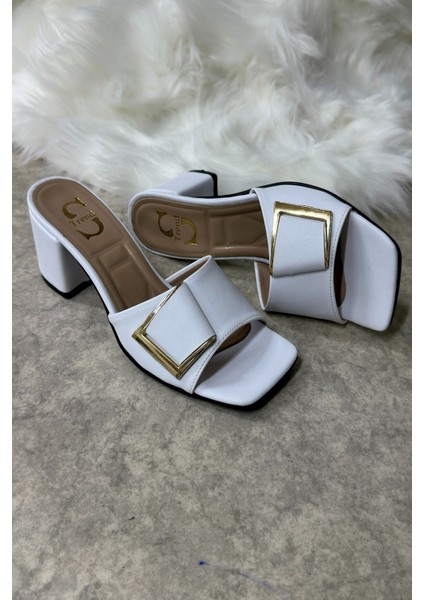 Kadın Günlük Terlik Suni Deri Rahat Yumuşak Taban Orta Topuklu Beyaz 219 fırsatları