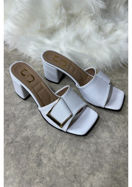 Kadın Günlük Terlik Suni Deri Rahat Yumuşak Taban Orta Topuklu Beyaz 219 indirimleri