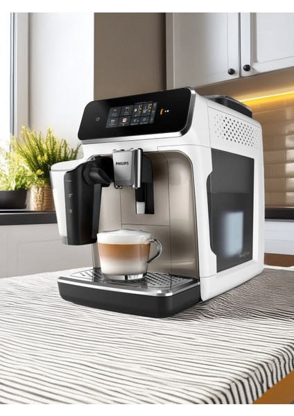 Lattego Seri Tam Otomatik Kahve ve Espresso Makinesi, 4 Çeşit Kahve, Renkli Dokunmatik Ekran, Aquaclean Filtre, Şık Tasarım | Onerous Lambader Hediye