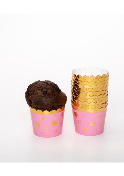 Gold Altın Yaldızlı Pembe 12'li Kek Kalıbı 6.5x5 cm fiyatları