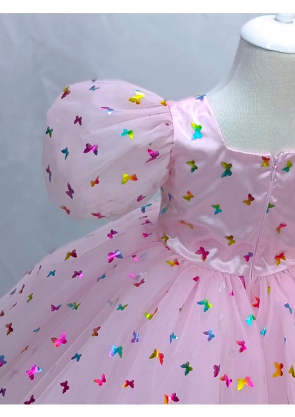 Kız Çocuk Pembe Kelebek Desenli Tasarım Elbise fırsatları
