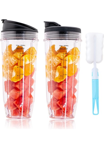 Ninja Için AKSESUARLAR,BL450 BL454 BL456 BL480 BL482 BL640 BL642 BL682 BN751 Için 2 Paket 32OZ Yedek Karıştırma Kabı ve Yudum Kapağı (Yurt Dışından)