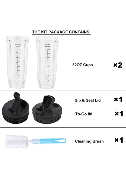 Ninja Için AKSESUARLAR,BL450 BL454 BL456 BL480 BL482 BL640 BL642 BL682 BN751 Için 2 Paket 32OZ Yedek Karıştırma Kabı ve Yudum Kapağı (Yurt Dışından) indirimleri