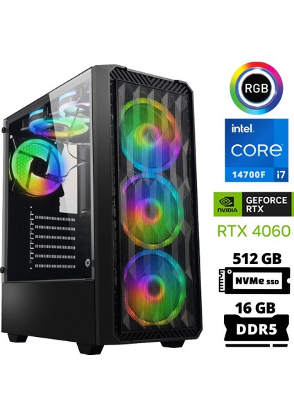 Delux X81 I7 14700F 16GB Ddr5 Ram 512GB M.2 Nvme SSD 8gb RTX4060 Masaüstü Oyuncu Bilgisayarı