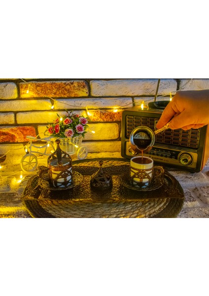 Düz Tepsi ve Bakır Cezveli Kahve Seti (Bakır)