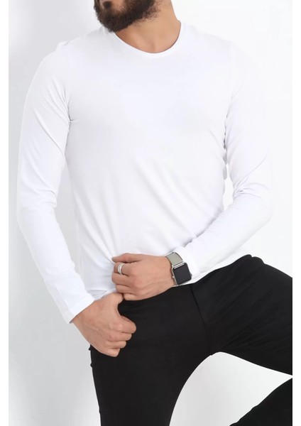 Uzun Kollu V Yaka Erkek Sweatshirt Beyaz - 19647.200.