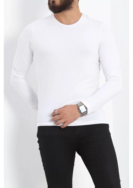 Uzun Kollu V Yaka Erkek Sweatshirt Beyaz - 19647.200. modelleri