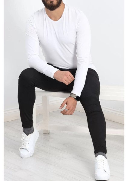 Uzun Kollu V Yaka Erkek Sweatshirt Beyaz - 19647.200. fırsatları