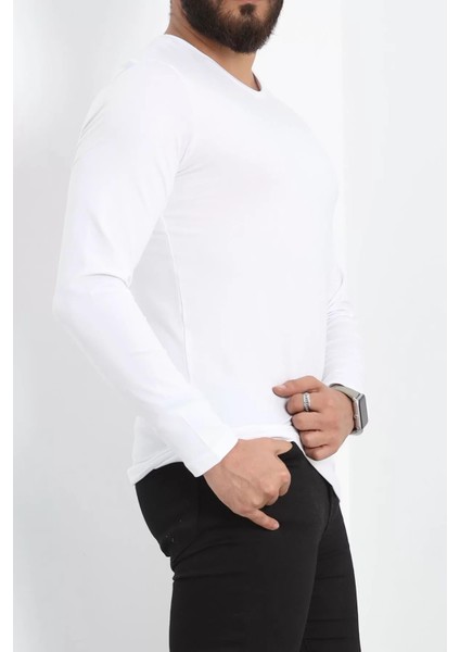 Uzun Kollu V Yaka Erkek Sweatshirt Beyaz - 19647.200. indirimleri