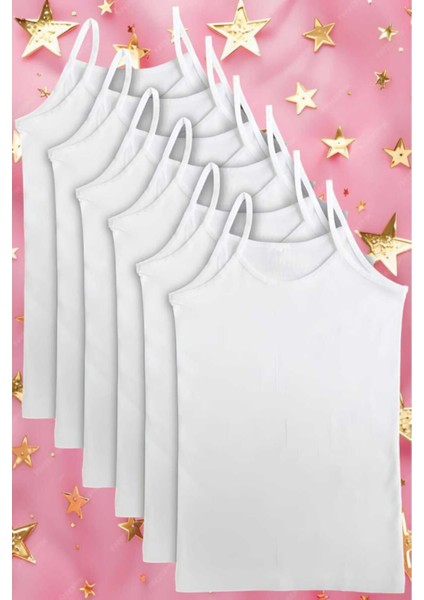 Kız Çocuk Beyaz Pamuklu Penye Ip Askılı 6'lı Atlet modelleri