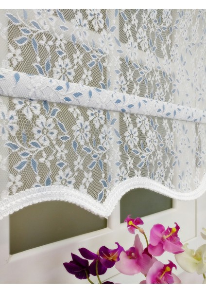 Çiftli Sistem Yeni Beyaz-Mavi Papatya Dantel Series Tül + Stor modelleri
