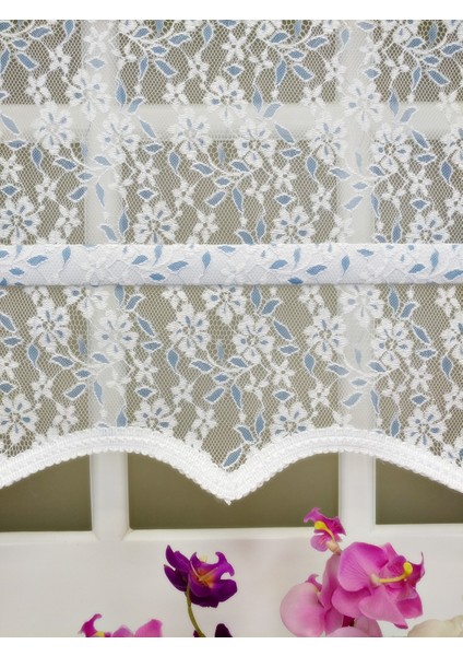 Çiftli Sistem Yeni Beyaz-Mavi Papatya Dantel Series Tül + Stor indirimleri