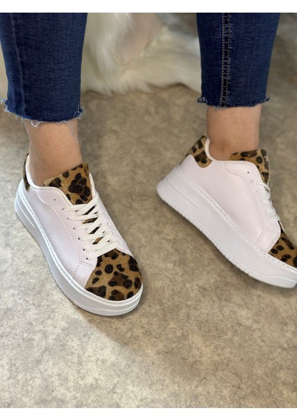 Günlük Kadın Sneaker Bağcıklı Hafif Kalın Yüksek Tabanlı Leopar Detaylı Yürüyüş Spor Ayakkabı 065 modelleri