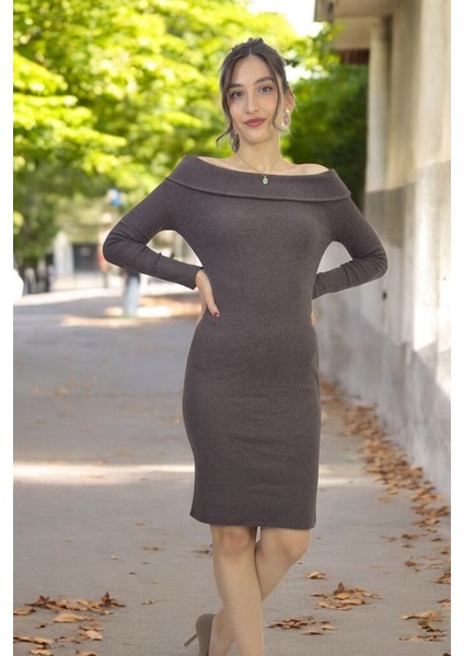 Madonna Yaka Fitilli Kaşkorse Triko Elbise 36-40 Beden Için Uygundur