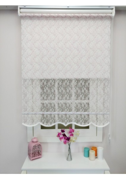 Çiftli Sistem Yeni Beyaz-Fuşya Papatya Dantel Series Tül + Stor indirimleri