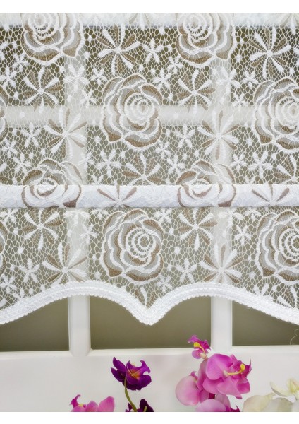 Çiftli Sistem Yeni Beyaz-Bej Gül Dantel Series Tül + Stor modelleri