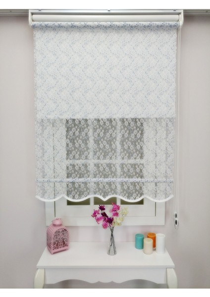 Çiftli Sistem Yeni Beyaz-Mavi Papatya Dantel Series Tül + Stor fırsatları