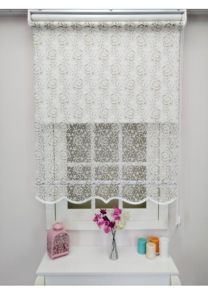 Çiftli Sistem Yeni Beyaz-Bej Gül Dantel Series Tül + Stor indirimleri