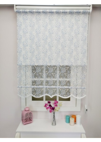 Çiftli Sistem Yeni Beyaz-Mavi Gül Dantel Series Tül + Stor indirimleri