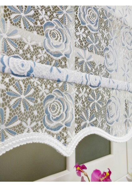 Çiftli Sistem Yeni Beyaz-Mavi Gül Dantel Series Tül + Stor fırsatları