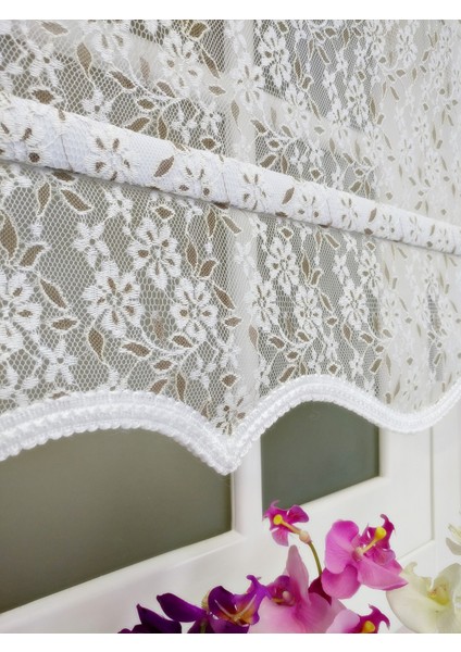 Çiftli Sistem Yeni Beyaz-Bej Papatya Dantel Series Tül + Stor modelleri