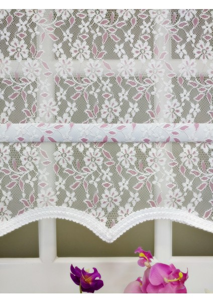 Çiftli Sistem Yeni Beyaz-Fuşya Papatya Dantel Series Tül + Stor modelleri