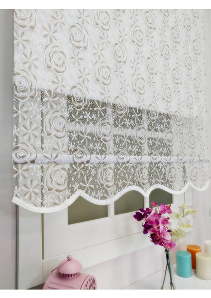Çiftli Sistem Yeni Beyaz-Bej Gül Dantel Series Tül + Stor fırsatları