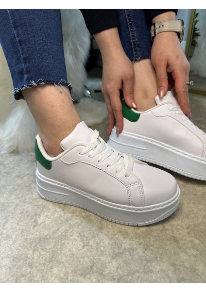 Günlük Kadın Sneaker Bağcıklı Hafif Kalın Yüksek Tabanlı Leopar Detaylı Yürüyüş Spor Ayakkabı 065